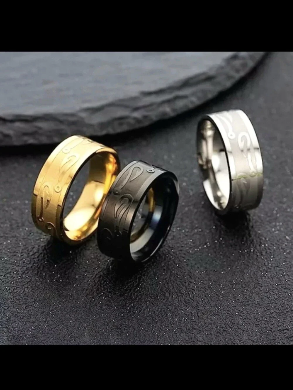 Tungsten Carbide FISHING HOOK Fisherman Angling Gold Silver Black 8mm Band Ring